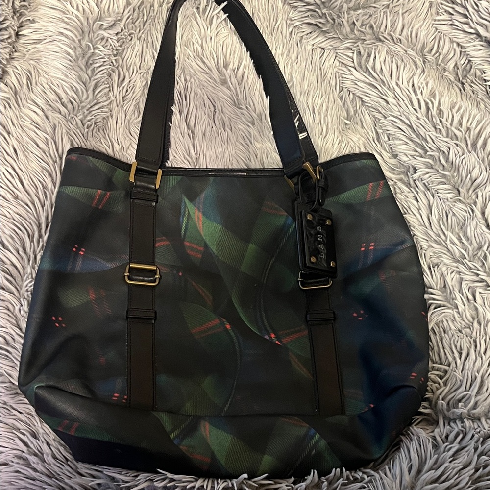 L.A.M.B. Black and Green Patterned Tote